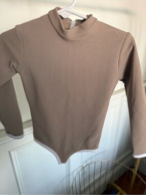 LainSnow Ribbed Mock Neck Bodysuit in Beige